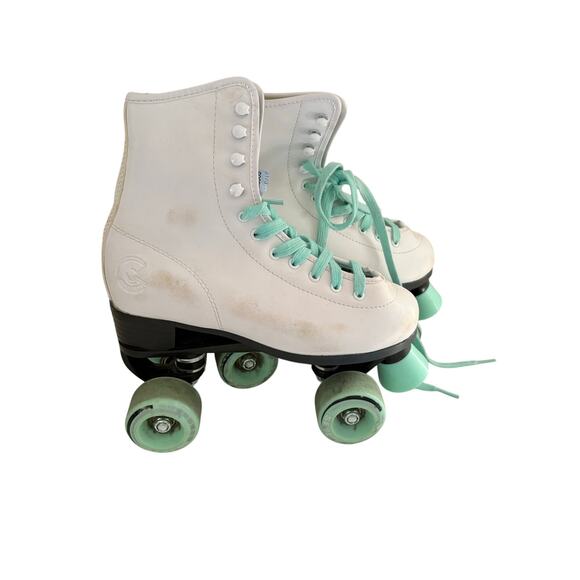 C SEVEN C7 Skates Quad Roller Skates Youth Size 4 Retro Design Mint White - Picture 1 of 9